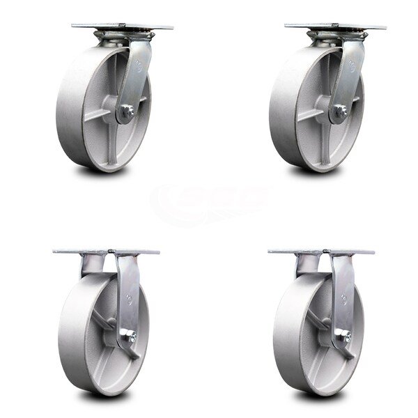 8 Inch Semi Steel Caster Set with Roller Bearings 2 Swivel 2 Rigid SCC